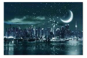 Quadro moderno Luna su Manhattan - New York di notte
