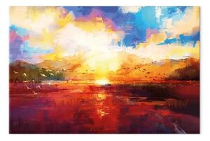 Quadro moderno Pomeriggio sullo stagno - pittoresco tramonto