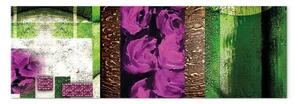 Quadro contemporaneo Astrazione con rose - fiori rosa e sfondo verde