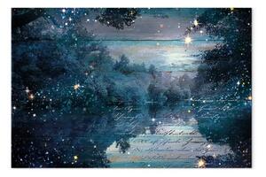 Quadro contemporaneo Crepuscolo turchese - lago notturno tra gli alberi