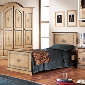 Letto dritto singolo avorio antico filo azzurro in legno 103x209x110 (1431)