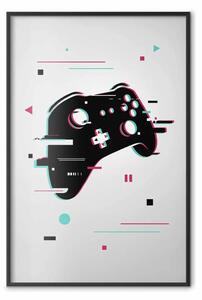 Poster: Cyberpad - pattern di controller nero con effetti colorati su bianco