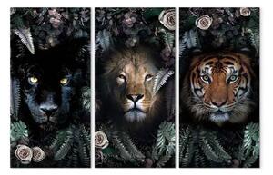 Quadro su tela Gatti selvaggi (3 pezzi) - animali esotici nella fitta giungla