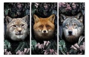 Quadro contemporaneo Abitanti foresta (3 pezzi) - tre gatti foglie giungla