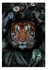 Quadro Tigre foglie - animale selvatico giungla
