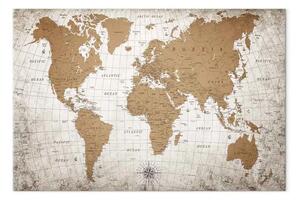 Quadro su tela Mondo cartografico largo - mappa del mondo in tonalità beige
