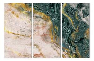 Quadro moderno Sbocciare dorato malachite (3 pezzi) - astrazione beige