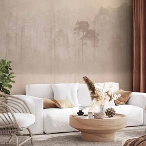 Carta da parati Angolo beige - paesaggio con foresta e alberi su sfondo beige