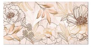 Quadro moderno Fiori su marmo largo - piante nei toni del beige