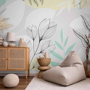 Carta da parati Ventata di primavera - composizione con fiori e foglie