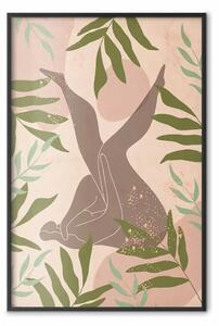 Poster: Riposo con natura - donna in composizione vegetale su chiaro