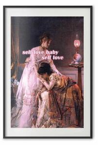 Poster: Amati, piccola - testi in inglese su sfondo di donne rinascimentali