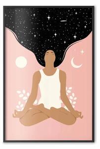Poster: Yoga al mattino - donna meditante immersa in cosmo scuro