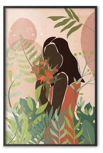 Poster: Donna nel verde - ritratto di donna nera tra piante su astratto