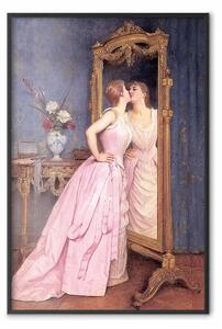 Poster: Vanità - donna in abito rosa lungo davanti a specchio