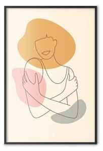 Poster: Abbracciami - lineart di donna su sfondo colorato in stile astratto