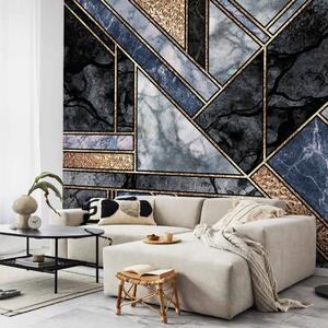 Carta da parati Art deco elegante - marmo blu e nero con disegni dorati