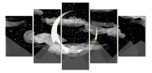 Quadro su tela Bagliore notturno (5 pezzi) - paesaggio montagne cielo
