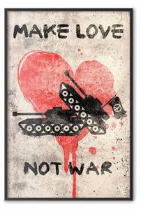 Poster: Make Love Not War - scritta con simbolo di pace e cuore su sfondo grigio