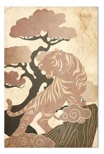 Quadro Re asiatico - felino selvatico tra alberi e nuvole