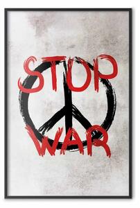 Poster: Stop War - scritta rossa con simbolo di pace su sfondo grigio