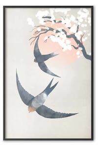 Poster: Rondini in volo - uccelli su sfondo chiaro in stile japandi