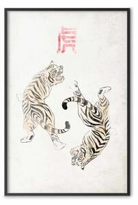 Poster: Danza della tigre - motivo giapponese con animali su sfondo chiaro