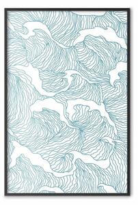 Poster: Mare del Giappone - onde blu a linee su sfondo bianco