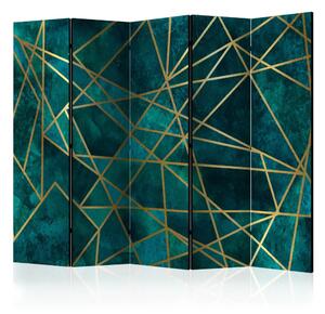 Paravento design Preziosa giada II - composizione geometrica con linee dorate