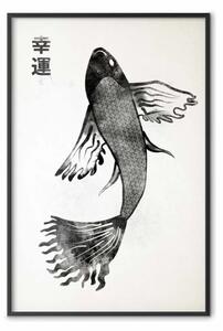 Poster: Pesce della fortuna - motivo giapponese di animale nero su sfondo chiaro