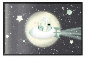 Poster: Squadra del razzo - animaletti pastello su sfondo di luna e stelle