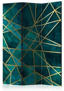 Paravento separè Giada preziosa - composizione geometrica con linee dorate