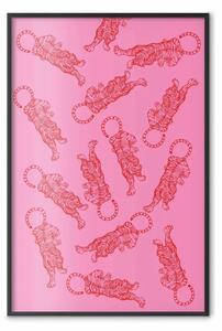 Poster: Tigri danzanti - motivo giapponese con animali su sfondo rosa