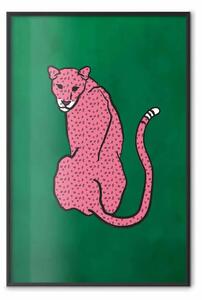 Poster: Gepardo rosa - motivo animale su sfondo verde intenso