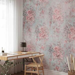 Carta da parati moderna Composizione vegetale con sfondo blu - motivo floreale in stile retrò