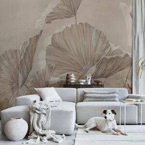 Carta da parati moderna Papaveri campi minimalisti beige - astrazione con motivo floreale