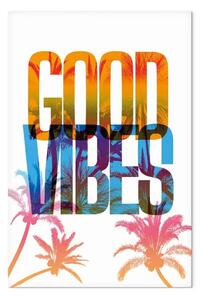 Quadro contemporaneo Good vibes - composizione con palme e lettere
