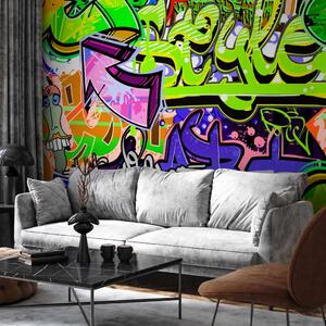 Carta da parati moderna Murales in stile urbano - graffiti nei toni verdi per teenager