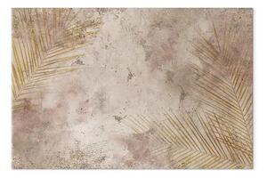 Quadro moderno Golden nature - piccole foglie di palma e sfondo beige
