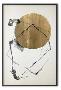 Poster: Sole dorato - astrazione con linee nere su sfondo grigio