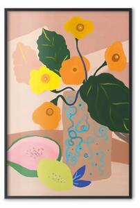 Poster: Fiori in vaso - natura morta minimalista su sfondo rosa