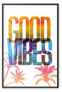 Poster: Good Vibes - scritta colorata con palme su sfondo bianco