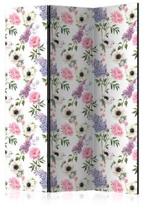 Paravento design Rose e lillà - fiori rosa e blu su sfondo chiaro