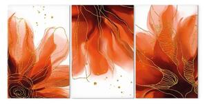 Quadro contemporaneo Tre fiori fiammeggianti (3 parti) - astrazione con motivo floreale
