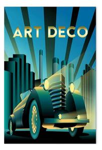 Quadro su tela Auto d'epoca - auto e scritta dorata in stile art deco