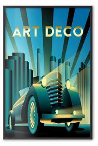 Poster: Auto retrò - motivo geometrico art deco su sfondo urbano