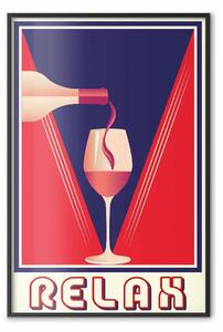 Poster: Relax e vino - bicchiere su sfondo blu e rosso