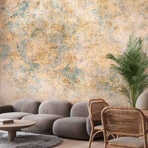 Carta da parati moderna Comfort dorato - sfondo con texture di pelle trapuntata e perle dorate