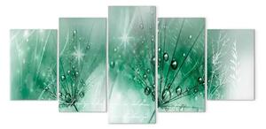 Quadro su tela Soffioni verdi (5 parti) - fiori delicati e scritte