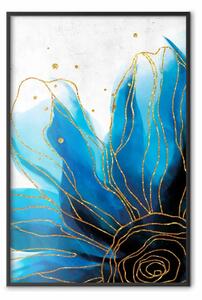 Poster: Fiore incantato - pianta con petali blu e dettagli dorati su sfondo grigio